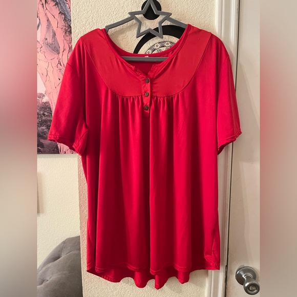 Other - Womens Short sleeve red thin button front top size 3XL pre-owned